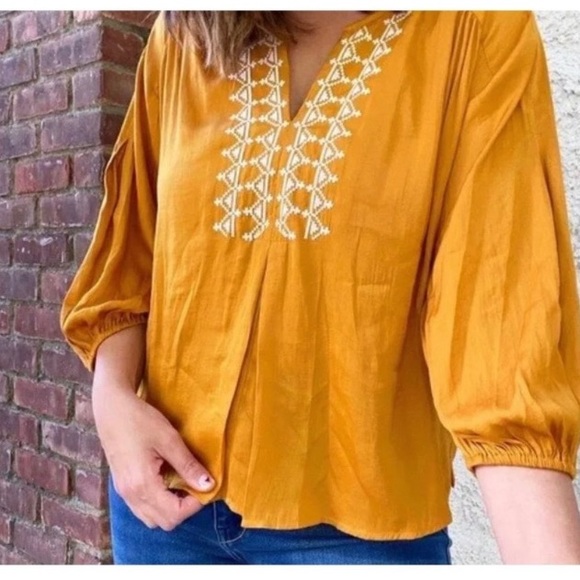 Dolan Anthropologie Mustard Alvia Peasant Top - Picture 1 of 9